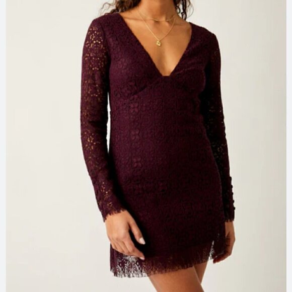 #18 NWOT Free People Honey Honey Mini Dress in Potent Purple - Picture 1 of 4